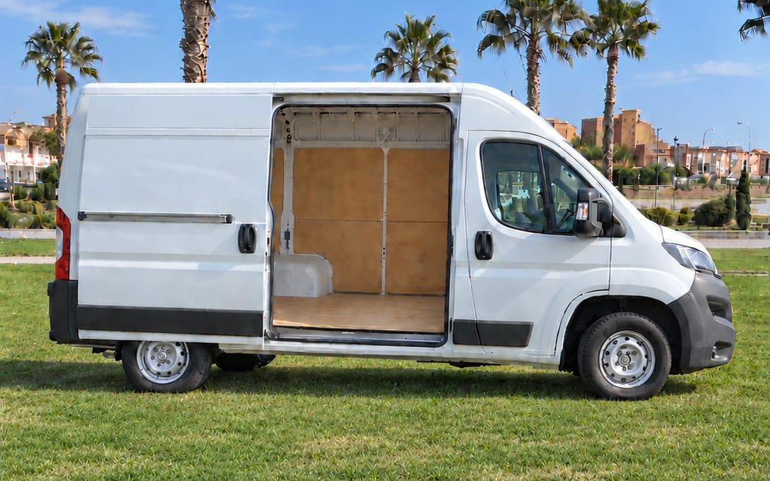 Furgoneta Peugeot Boxer de lado con la puerta lateral abierta